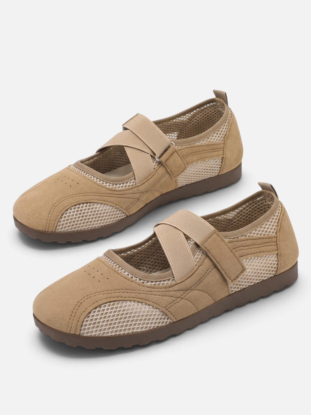 Sneakerina-ballerinaskor i mesh med korsade remmar för dam