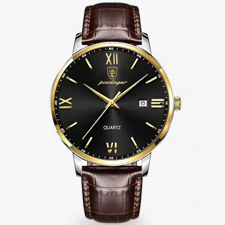 Lyxig herrklocka med läderarmband – Adrien