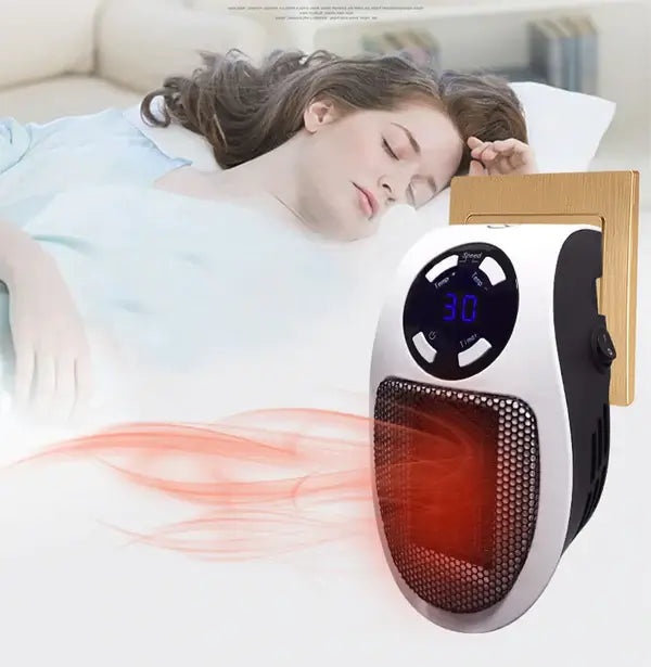 Tyst värmefläkt 500 W med timer och LED-display