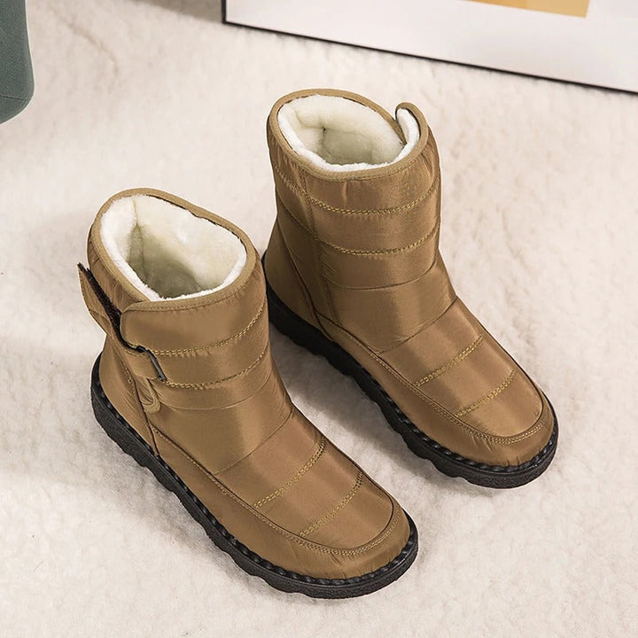 Fodrade ankelboots dam med kardborrestängning - Vinterkänga halkskydd