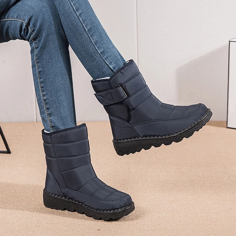 Fodrade ankelboots dam med kardborrestängning - Vinterkänga halkskydd