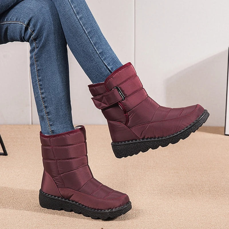 Fodrade ankelboots dam med kardborrestängning - Vinterkänga halkskydd