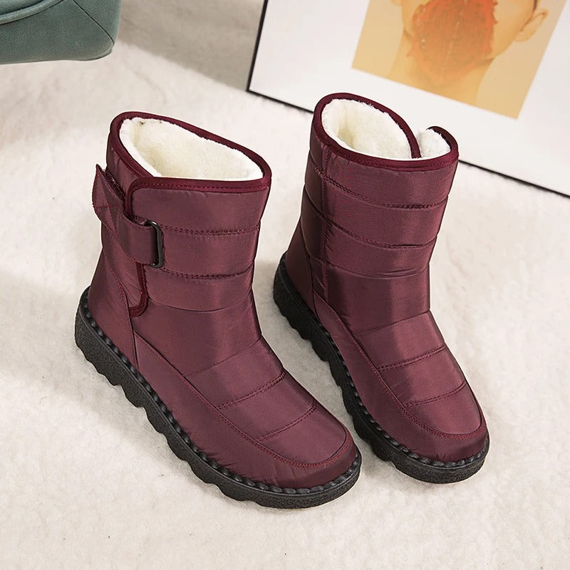 Fodrade ankelboots dam med kardborrestängning - Vinterkänga halkskydd