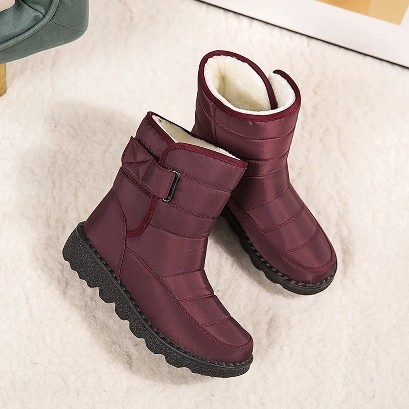 Fodrade ankelboots dam med kardborrestängning - Vinterkänga halkskydd