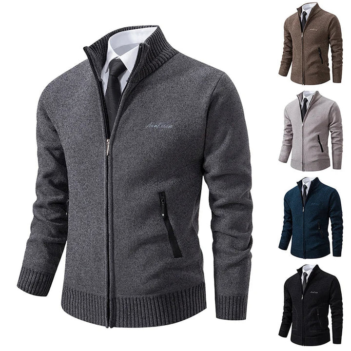 Kofta herr stickad med foder – mjuk cardigan som jacka