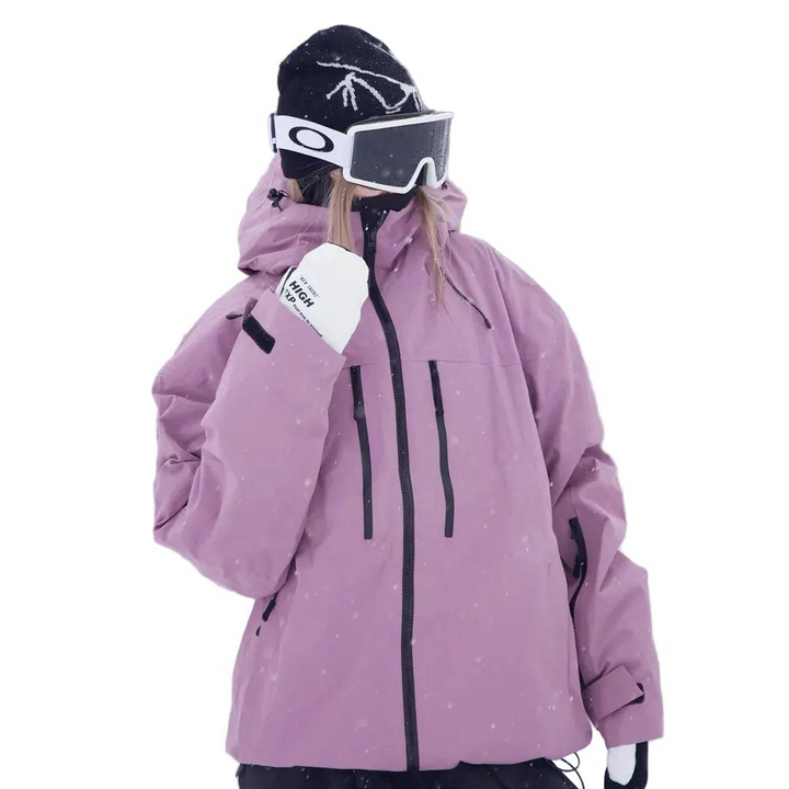 Unisex snöjacka med huva, dragkedjefickor och dragsko i nederkanten