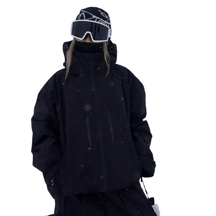 Unisex snöjacka med huva, dragkedjefickor och dragsko i nederkanten