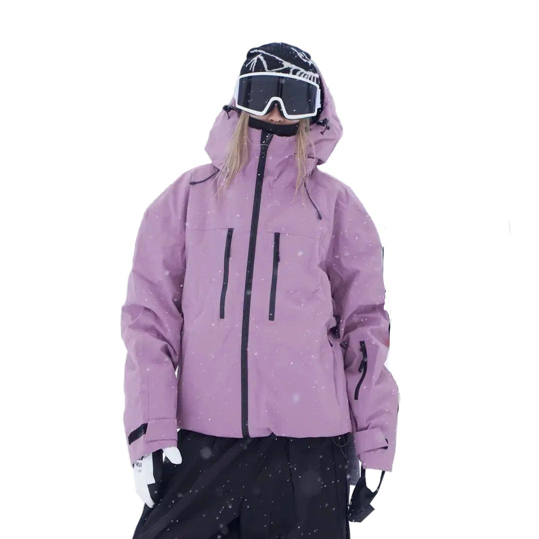 Unisex snöjacka med huva, dragkedjefickor och dragsko i nederkanten