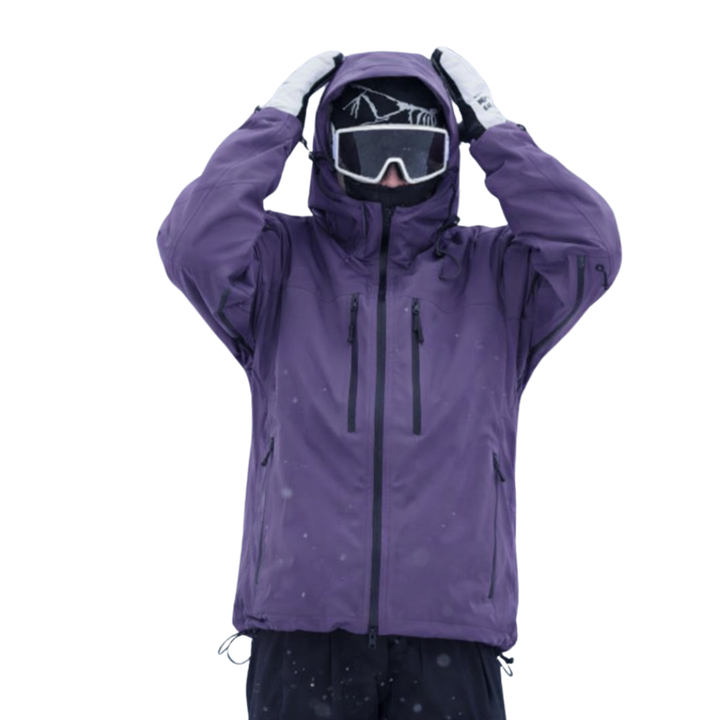Unisex snöjacka med huva, dragkedjefickor och dragsko i nederkanten