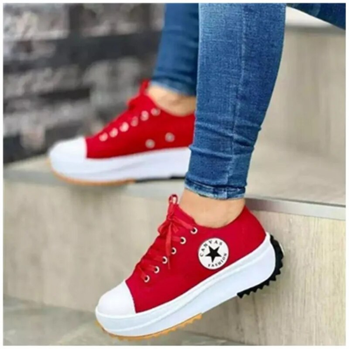 Sneakers dam chunky i canvas med kontrasterande sidostrimma