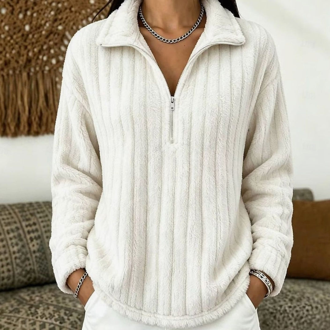 Fleecetröja dam med halv dragkedja - Ribbstickad pullover
